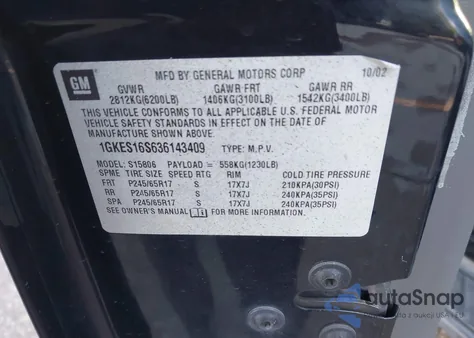 2003 GMC Envoy Xl Slt z USA, uszkodzony, nr VIN 1GKES16S636143409